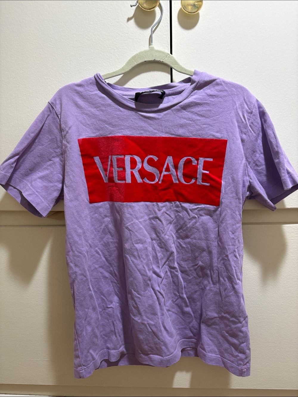 Versace Lavender Tee with Red Logo Block